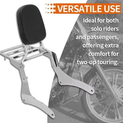 Comfortable Leather Backrest Sissy Bar + Luggage Rack Pad Compatible With Kawasaki Vulcan 900 VN900 1996-2018 (Chrome) (Chrome) - size: Chrome