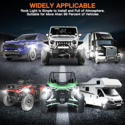White Rock Lights,LEDMIRCY R6 LED Pure White Rock Lights 12PCS with Rocker Switch Wire Harness Kit for Trucks UTV Off Road Boat ATV Luces para Carro Super Bright High Power Light Waterproof Shockproof