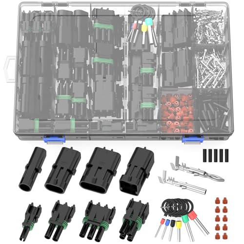Weather Pack Connectors 26 Kits 1/2/3/4 Pin Automotive Waterproof Electrical Connectors Sealed Male Female Terminals with Removal Tool 18-14 AWG for Car Truck Marine Motorcycle - size: 1-4pin 26sets/18-14AWG