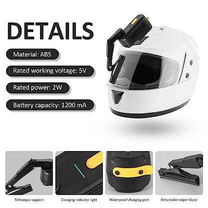 Motorcycle Helmet Wiper, 1200mAh Rechargeable Motorcycle Helmet Windshield Wiper, 2 Adjustable Speeds Retractable Universal, Universal Waterproof Helmett Windshield Wipers, Compatible with Most Visor