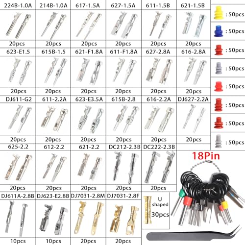 Connector Pins Kit Crimped Terminal Pin Automotive Car Electrical 1/1.5/1.8/2.2/2.3/2.5/2.8/3.5mm Male&Female Wire Seals Removal Tool kit Motorcycle ATV Wire Non-Insulated Plug Crimp Set