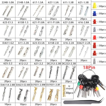 Connector Pins Kit Terminal Pin Automotive Car Electrical 1/1.5/1.8/2.2/2.3/2.5/2.8/3.5mm Male&Female Wire Seals Removal Tool kit Motorcycle ATV Wire Non-Insulated Plug Crimp tools Set