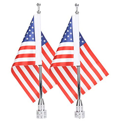 2 Kit of American Flag USA and Motorcycle Flag Pole Mount For Harley Honda Goldwing CB VTX CBR Yamaha Fits 1/2" Round Luggage Rack - color: 2 Set of American Flag