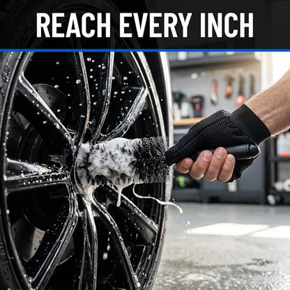 Wheel Spoke Brush for Wheels and Rims - 11.8" Length Black Motorcycle Vehicle All Wheel Finishes Tire Rim Tapered Wash Brush for Cleaning Crevices Tight Spaces