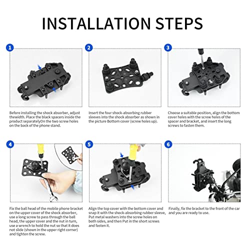 Motorcycle Mobile Phone Holder Shock Absorber, Wireless Phone Bracket with Vibration Buffer System, Durable Nylon and Stainless Steel Mount for ATV UTV, Black