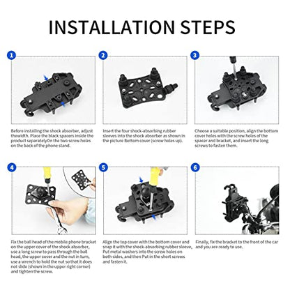 Motorcycle Mobile Phone Holder Shock Absorber, Wireless Phone Bracket with Vibration Buffer System, Durable Nylon and Stainless Steel Mount for ATV UTV, Black