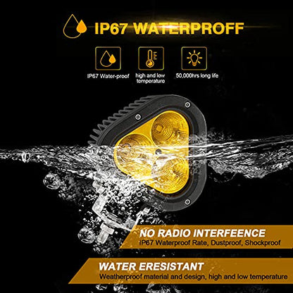 Auxbeam 4in 90W Led Amber Fog Light, Super Bright 9000LM LED Off Road Light Yellow Spot Flood Combo Triangle Led Pod for Jeep Motorcycle SUV Trucks Boat - color: Yellow & Spot Flood Combo