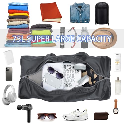 iFARADAY Foldable Duffel Bag 30" / 75L Lightweight with Water Rresistant for Travel-Grey - color: Grey-75L
