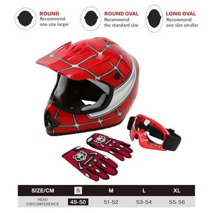 SLMOTO Dot Youth Kids Motocross Offroad Street Helmet Motorcycle Helmet Dirt Bike Motocross ATV Helmet+Goggles+Gloves Red Spider Design,Medium - color: Red Spider, size: Medium
