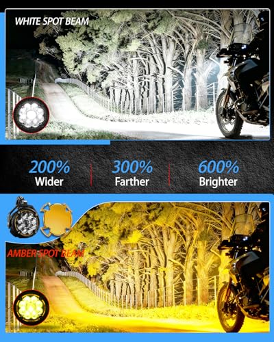 BraveWAY 5 Inch Motorcycle Fog Lights 150W White/Yellow LED Auxiliary Lights with Amber DRL Strobe Flash Hi/lo Beam Combo LED Driving Spotlights for Motorcycle ATV UTV Night Riding ADV Touring - size: 5INCH-9-W