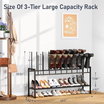 DIMJ Boot Rack 3-Tier - Black Metal Boot Storage Rack for Tall Boots Organizer, Multiuse Shoe Rack for Boots, Sneakers, High-Heel, Entryway, Fit for 10 Pairs, Black - size: 1 Pack - 3-Tier 10 Pair