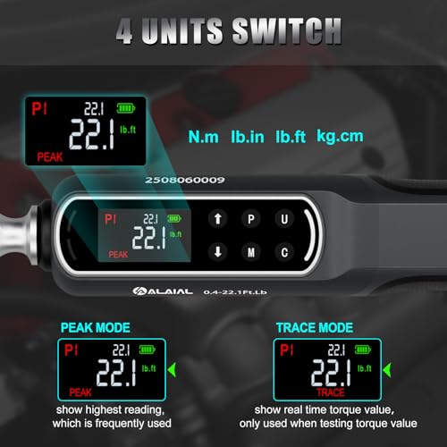 Digital Torque Wrench 0.4-22.1 Ft.Lb/0.5-30 Nm, 1/4 Drive Dual Direction Rachet Torque Wrench with Vibration, Buzzer and LED Alert, Electronic Torque Wrench for Bike Motorcycle Car Repair - size: 0.4-22.1 Ft.Lb/0.5-30 Nm-V