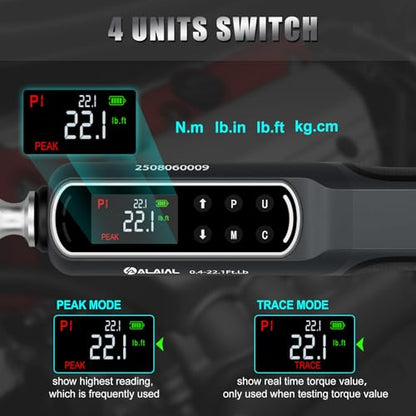 Digital Torque Wrench 0.4-22.1 Ft.Lb/0.5-30 Nm, 1/4 Drive Dual Direction Rachet Torque Wrench with Vibration, Buzzer and LED Alert, Electronic Torque Wrench for Bike Motorcycle Car Repair - size: 0.4-22.1 Ft.Lb/0.5-30 Nm-V