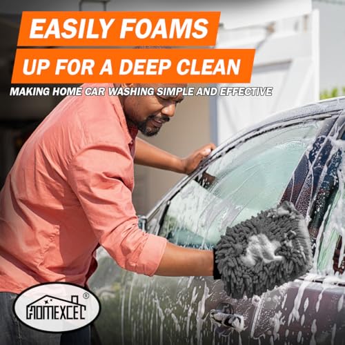 HOMEXCEL Car Wash Mitt, 2PK Chenille Microfiber Wash Mitt, Scratch-Free & Lint-Free, Rich Foam, Highly Absorbent, Double Sided, Perfect for Car Washing and Detailing, 10.2" x 6.7 ", Grey - color: Grey