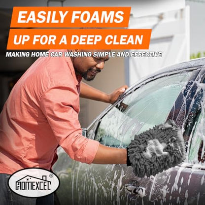 HOMEXCEL Car Wash Mitt, 2PK Chenille Microfiber Wash Mitt, Scratch-Free & Lint-Free, Rich Foam, Highly Absorbent, Double Sided, Perfect for Car Washing and Detailing, 10.2" x 6.7 ", Grey - color: Grey