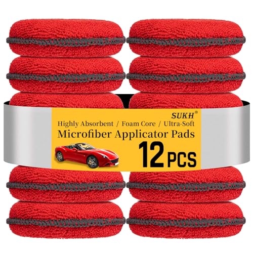 Sukh 12 Pack Microfiber Foam Car Wax Applicator Pad - Foam Applicator Pads Detailing Round 4.72 inch Polishing Sponges for Car Wax Applicator Pad Red. - color: Red