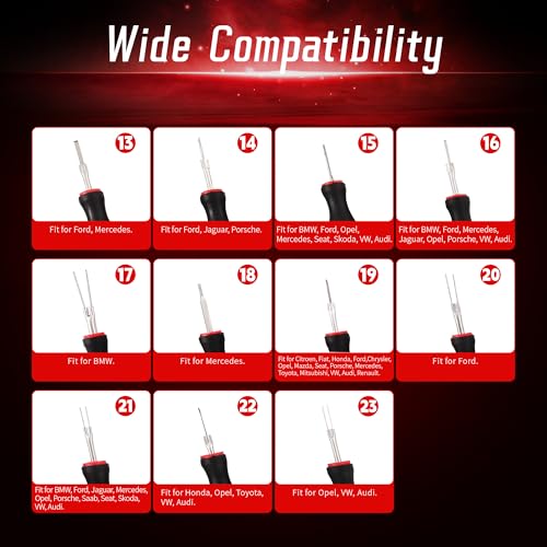 23PCS Universal Terminal Release Kit, Wire Connector Removal Pin Electrical Terminal Removal for Most American Domestic and Imported Vehicles - size: 23PCS