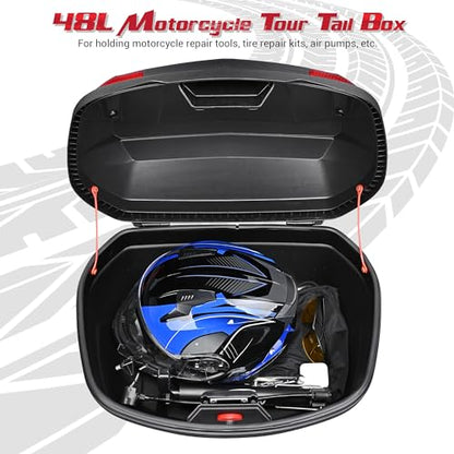 Motorcycle Trunk Black Motorcycle Top Case Motorcycle Tail Box Scooter Trunk Tour Motorcycle Storage Box Carrier with Lock for Helmet Luggage, 48L Capacity, TPU-0088 - size: 48L