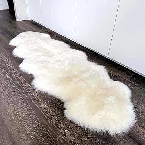 HUAHOO Premium Genuine Sheepskin Rug Real Australia Sheepskin Natural Luxury Fluffy Lambskin Fur Area Rug Seat Covers for Kids Bedroom Sofa Chair Cover Pets Dogs Mat Double Pelt/2' x 6' White/Ivory - color: Natural (Ivory Whiite), size: 2' x 6' (Double Pe