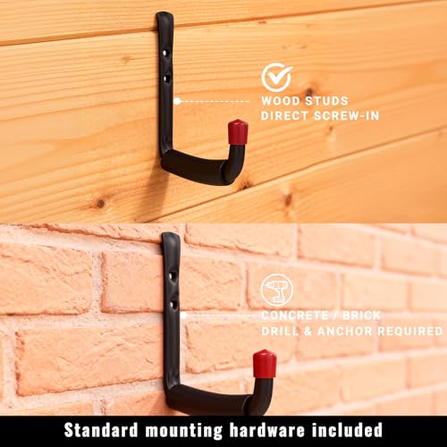 6 Pack Garage Hooks Heavy Duty, 5.51 Inch Easy to Install Steel Ladder Storage Hooks, Wall Mount Organizer with EVA Pads for Kayaks, Bikes, Chairs, Tools