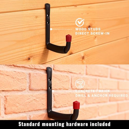 6 Pack Garage Hooks Heavy Duty, 5.51 Inch Easy to Install Steel Ladder Storage Hooks, Wall Mount Organizer with EVA Pads for Kayaks, Bikes, Chairs, Tools