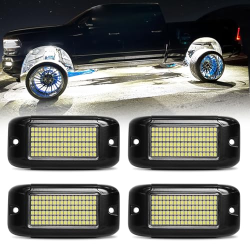 Nicoko 108 High-Power LEDs per Pod 4Pods Pure White Rock Lights Ultra-Bright Offroad Underglow Kit Advanced Heat Dissipation IP68 Waterproof for Truck, SUV, UTV, ATV, RZR - size: Pure white 108w rock lights