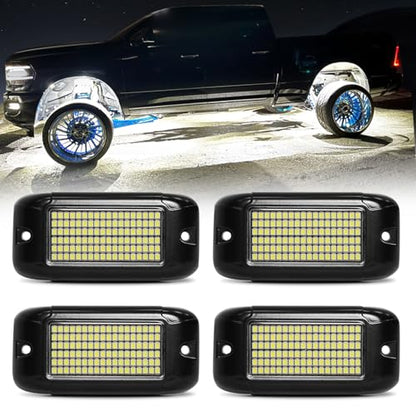 Nicoko 108 High-Power LEDs per Pod 4Pods Pure White Rock Lights Ultra-Bright Offroad Underglow Kit Advanced Heat Dissipation IP68 Waterproof for Truck, SUV, UTV, ATV, RZR - size: Pure white 108w rock lights