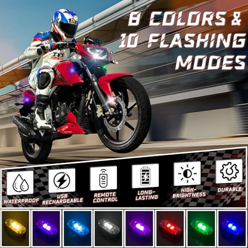 4PCS Wireless LED Strobe Lights with Remote Control, Waterproof USB Charing 8 Colors Mini LED Lights, High Brightness Anti-Collision Warning Lights for Car, Drone, Truck, Automotive & Bike, Strap - color: Hook-and-Loop Strap Version