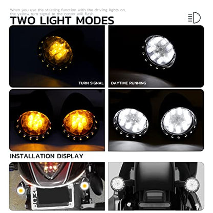 Rich Choices 2pcs Black 15 LED Motorcycle Stop Brake Running Turn Signal Indicator Amber Lights Compatible with Street Bike Chopper dirt bike scooter Cafe Racer (Black-Amber&White) - color: Black-Amber&White
