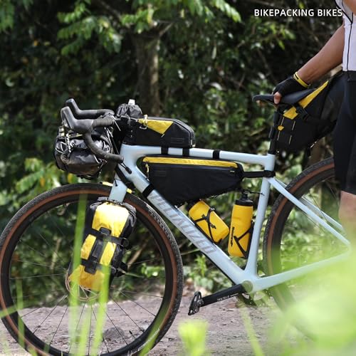 Rhinowalk BHD0018 Bike Frame Triangle Bag 2.9L, Waterproof Storage Bag with YKK Zippers, Cable Port & Pump Holder, Fits Hydration Pack- Black+Yellow - color: Black+Yellow, 2.9L