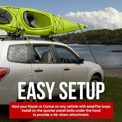 Cajun Tie Downs Hood Loop Anchor Straps — Under Hood Kayak & Canoe Tie-Down, Fits Vehicles Without Tow Hooks, 1" x 8", 2-Pack, Made in USA, Black/Yellow - color: Black/Yellow