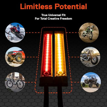 TRUE MODS 2pc 5" Rear LED Motorcycle Red Running Brake & Amber Turn Signal Tail Light Strip Kit for License Plate [Waterproof] Universal Self Adhesive Surface Mount Flexible Rear Lamp for Bike ATV UTV - size: 2pc 5", style: Tail Light w/ Amber Turn