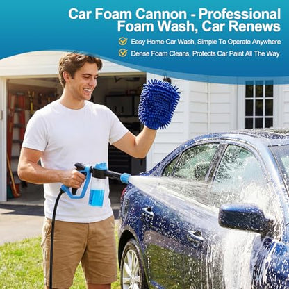 Car Wash Foam Gun for Garden Hose, Foam Cannon Kit with Microfiber Wash Mitt, Extra Nozzle, 3 Spray Modes & 50% Higher Water Pressure, Hose Foam Blaster for Cars, Trucks, RVs, Motorcycles - color: Blue