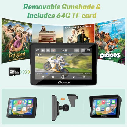 Carpuride W502 Motorcycle GPS Wireless Portable Carplay/Android Auto Waterproof Car Stereo, 5" IPS Touch Screen with Dual Bluetooth, Navigation/Siri/G00gle Assistant for Motorbike - style: Carpuride w502