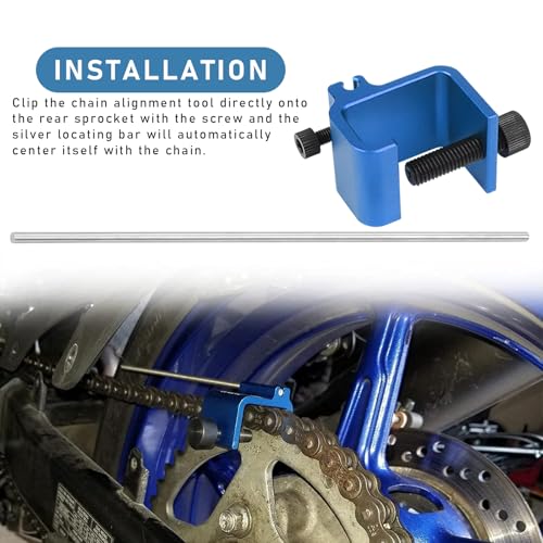 KVAEY Chain Alignment Tool for Motorcycle, 08-0048 Aluminum Sprocket Chain Adjustment Tool, Quick & Accurate Professional Chain Alignment Tool Suitable for ATV Scooter Dirt Bike (Blue) - color: Blue, 1 PCS