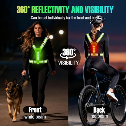 YOSKY 8 LED Running Reflective Gear Rechargeable Adjustable Running Lights Vest Safety Night Reflective Vest - color: Yellow