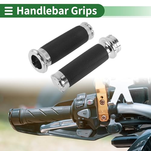 0.98"x0.98" Universal Motorcycle Hand Grips Cover Non Slip Aluminum Rubber Handlebar Grips for Motorcycle Scooter Bicycle Black Silver Tone 1 Pair - color: Black +Silver Tone