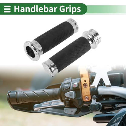 0.98"x0.98" Universal Motorcycle Hand Grips Cover Non Slip Aluminum Rubber Handlebar Grips for Motorcycle Scooter Bicycle Black Silver Tone 1 Pair - color: Black +Silver Tone
