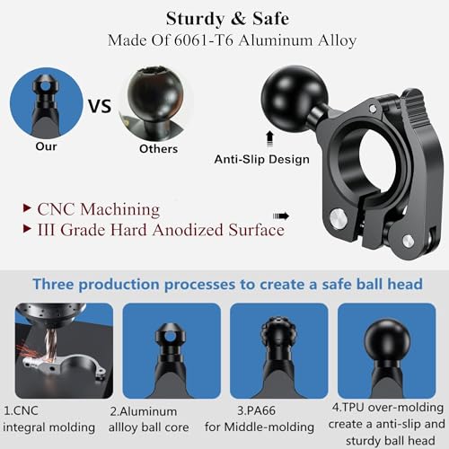 BRCOVAN 2 Pack, Aluminum Alloy Handlebar Clamp Mount Base with 1'' TPU Ball | for Rail 0.5'' 0.87'' 1'' 1.125'' 1.26'' in Diameter, Fit for RAM Mounts B Size 1 Inch Ball Double Socket Arm, Tool-Less - style: R18-Set of 2