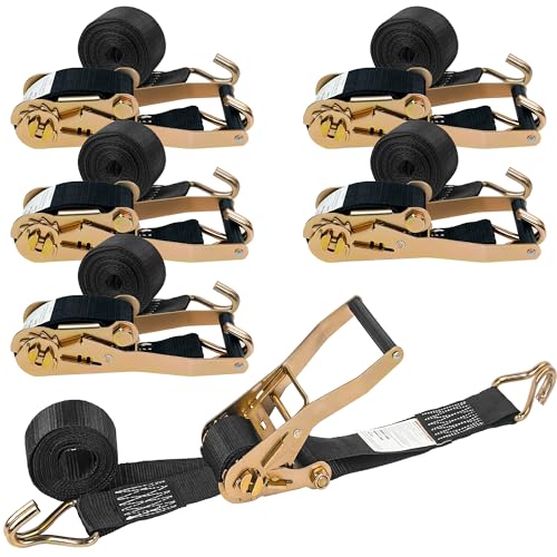 2 Inch Ratchet Straps 6 Pack, 15ft Heavy Duty Tie Down Straps with J Hooks, 6000 LBS Break Strength, 2000 LBS Working Load, Cargo Ratchet Straps for Truck Trailer ATV Motorcycle - color: Black