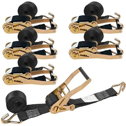 2 Inch Ratchet Straps 6 Pack, 15ft Heavy Duty Tie Down Straps with J Hooks, 6000 LBS Break Strength, 2000 LBS Working Load, Cargo Ratchet Straps for Truck Trailer ATV Motorcycle - color: Black
