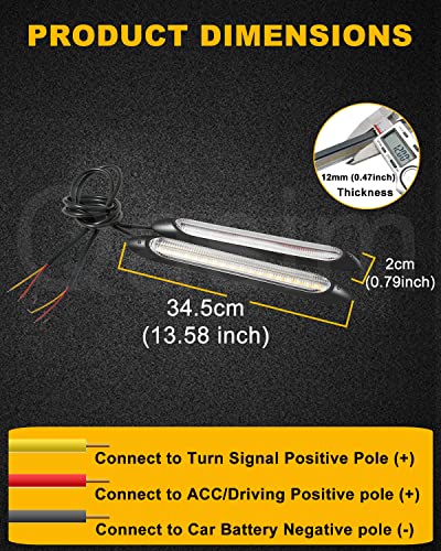 Qasim DRL LED Strip Car Daytime Running Light 14in White Automobile Decorative Warning Lights Yellow Streamer Flow Turn Signal Light Strip Bar 12V (2Pcs, 34.5cm) - size: 13.6 inches WA