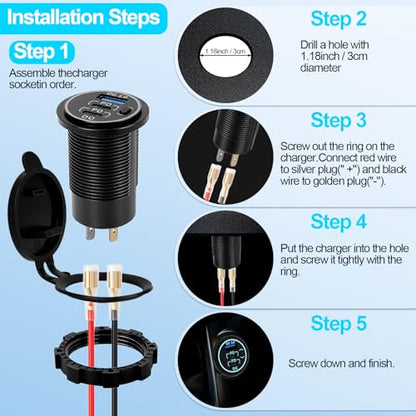 12v usb charger, PD 20W USB-C Power Socket and 18W QC3.0 Socket Waterproof Power Outlet 12V/24V with Power Switch 12V USB C Outlet for Car Golf Cart Boat Marine Bus Truck RV Marine Motorcycle etc. - color: 2PD+1QC
