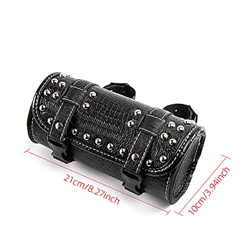 Universal Motorcycle Handlebar Tool Bag - Black PU Crocodile Leather Side Bag With Rivets for Sissy Bar or Rear Carrier - color: Black 4
