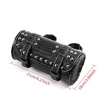 Universal Motorcycle Handlebar Tool Bag - Black PU Crocodile Leather Side Bag With Rivets for Sissy Bar or Rear Carrier - color: Black 4