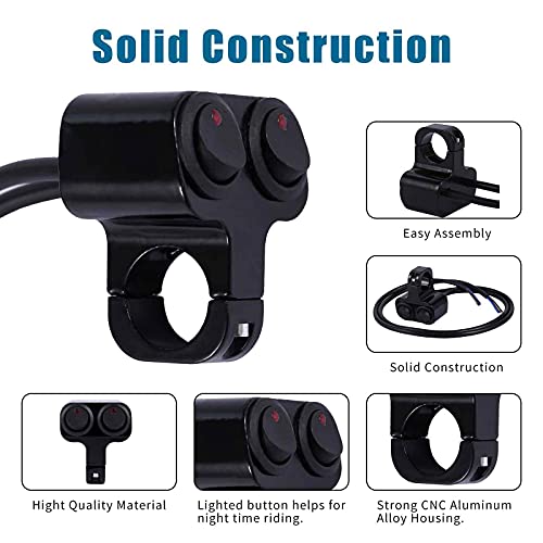 Stylemafia Waterproof Motorcycle ATV 7/8″ Light Bar Switch，Handlebar Double Control Kill Button Switch，Headlight Spotlights Hazard Brake Fog Light ON Off Switches 12v 16A (Black) - color: black, size: Double head B