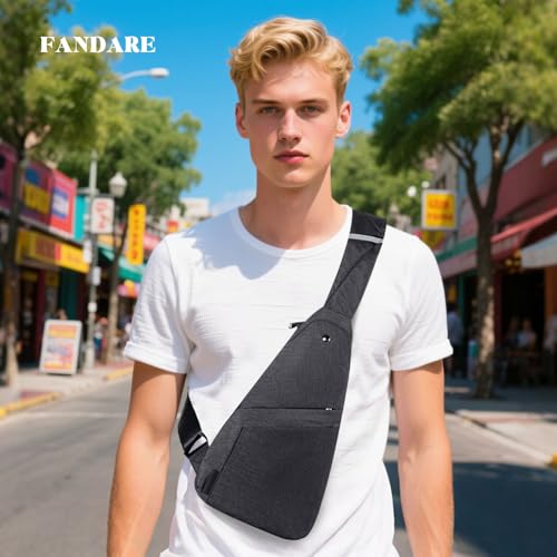 FANDARE Lightweight Sling Bag Men Chest Pack with Reflective Strips Women Versatile Motorcycle Crossbody Bags Cover Shoulder Carry Body Wallet for Hiking Running Outdoor Travel Daypacks Black Grey - color: Black Grey