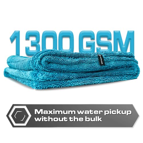Blackline Car Drying Towel - 2ftx3ft XL-Popular Pick Among Detailing Pros -Aqua 1300 GSM Microfiber Accessory - Absorbs Over 8lbs of Water - Leaves No Streaks, Spots or Scratches - Dries an Entire Car - color: Aqua