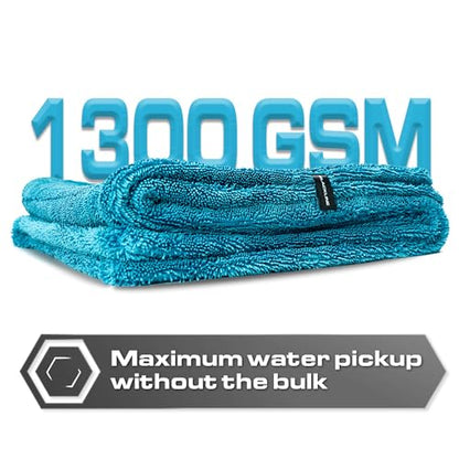 Blackline Car Drying Towel - 2ftx3ft XL-Popular Pick Among Detailing Pros -Aqua 1300 GSM Microfiber Accessory - Absorbs Over 8lbs of Water - Leaves No Streaks, Spots or Scratches - Dries an Entire Car - color: Aqua