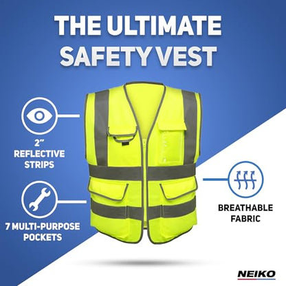 NEIKO High Visibility Safety Vest ANSI Class 2, 7 Pockets - size: XX-Small